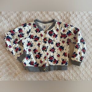 Petit Bateau Cardigan size 5, berries motif with gold buttons